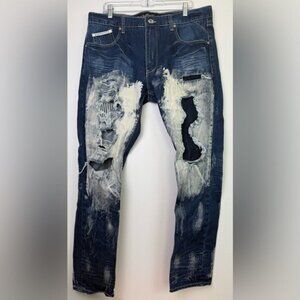 Heritage by America‎ 1776 Slim-Straight Jeans Ripped Distressed Patched Sz 38x34